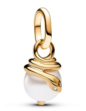 Pandora ME Snake Pearlescent 14k Gold-plated Mixed stone White charm 763375C01