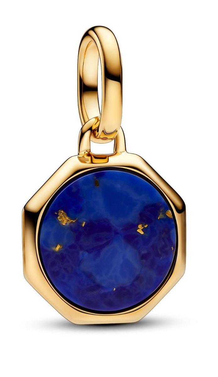Pandora ME Engravable octagonal 14k gold-plated mini medallion with man-made imitation of lapis lazuli 763388C01