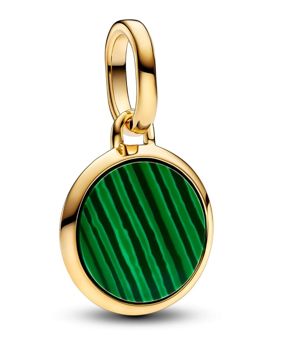 Pandora ME Engravable round 14k gold-plated mini medallion with man-made imitation of malachite 763389C01