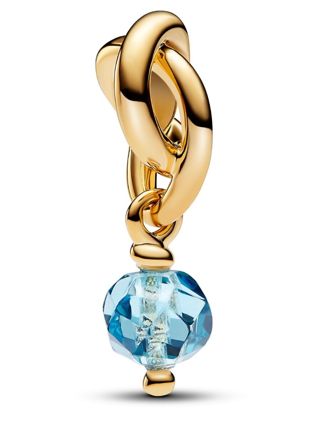 Pandora Moments 14k Gold-plated dangle Charm with sea aqua blue crystal 763462C03