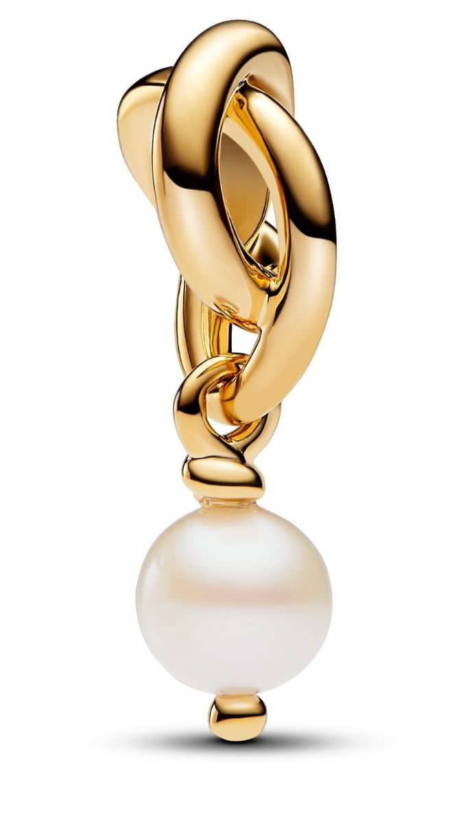Pandora Moments 14k Gold-plated dangle Charm with treated white freshwater cultured pearl 763462C06