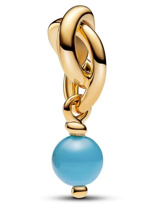 Pandora Moments 14k Gold-plated dangle Charm with capri blue crystal 763462C12