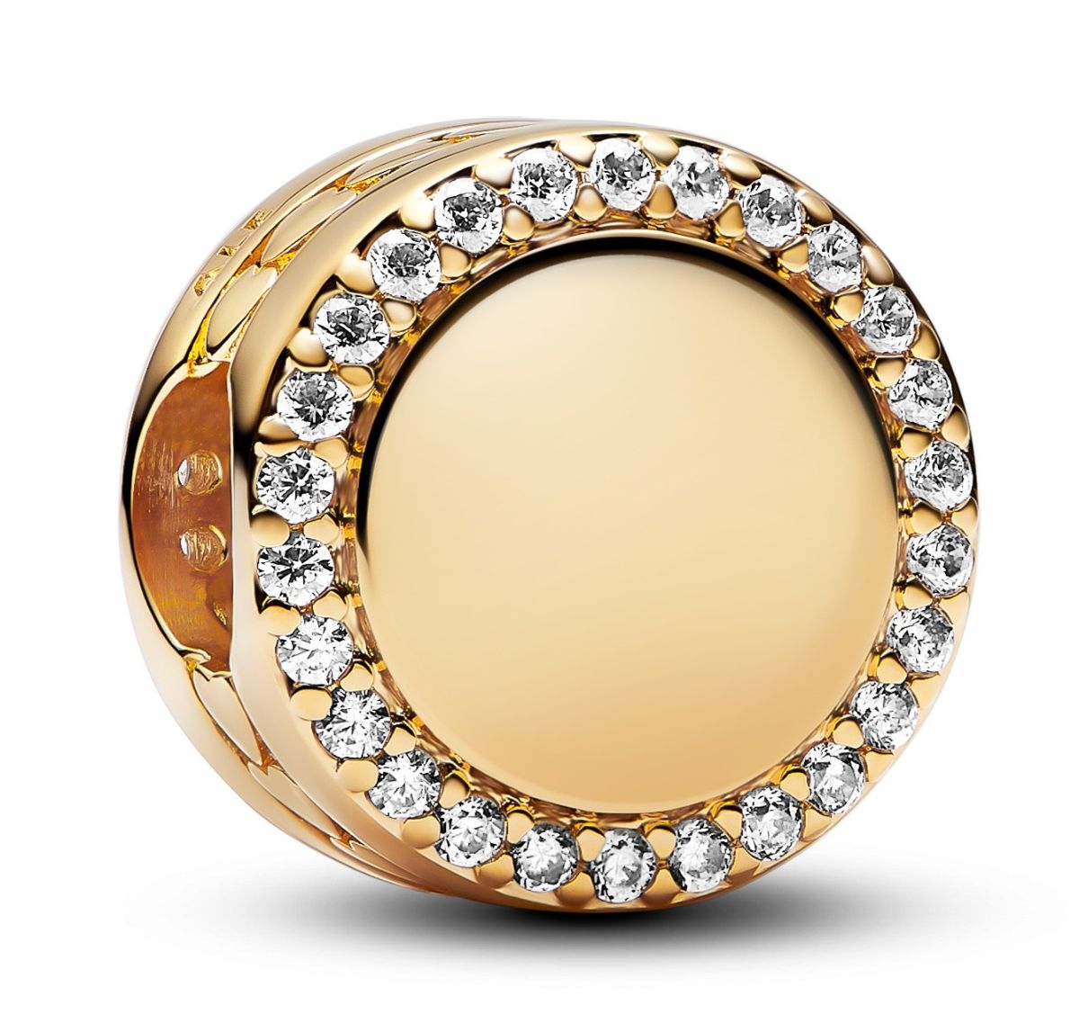Pandora Moments Engravable 14k gold plated charm with clear cubic zirconia 768747C01 watchesonline