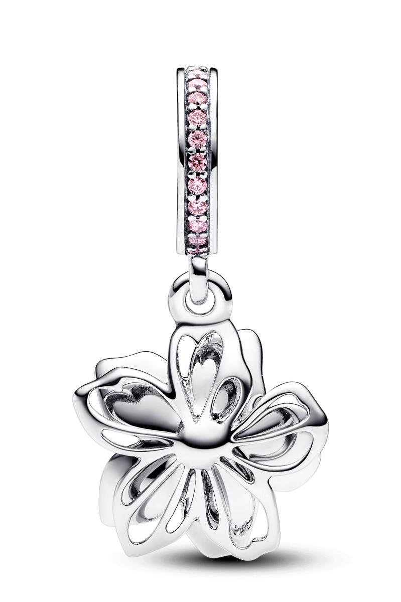925 Sterling Silver Cherry Blossom Charm Pendant - For European Style Bracelets (Pandora Compatible)