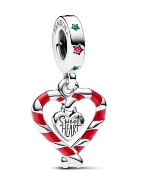 Pandora Moments Double Candy Cane Heart Christmas Sterling silver Enamel charm 792822C01