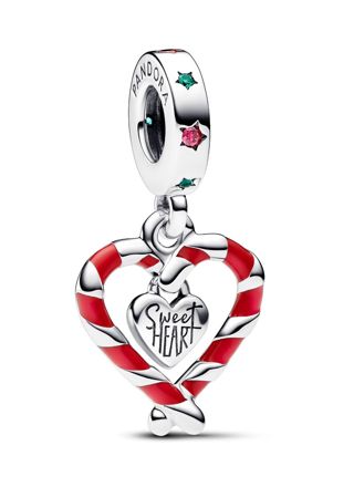 Pandora Moments Double Candy Cane Heart Christmas Sterling silver Enamel charm 792822C01