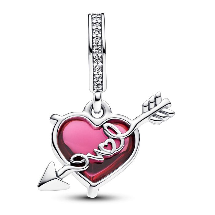 Pandora Moments Red Heart Arrow Murano Glass Dangle Charm