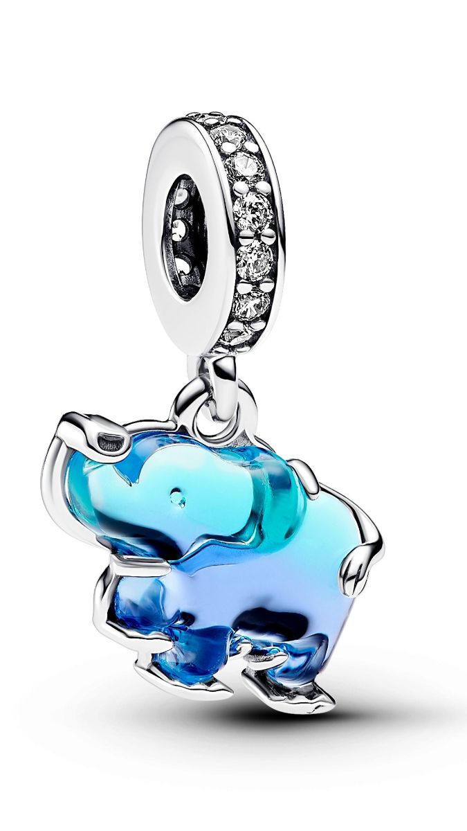 Pandora Moments Blue Murano Glass Elephant Sterling silver Glass Cubic Zirconia Blue charm 793339C01