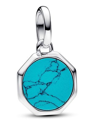 Pandora ME Engravable octagonal sterling silver mini medallion with man-made imitation of turquoise 793388C01