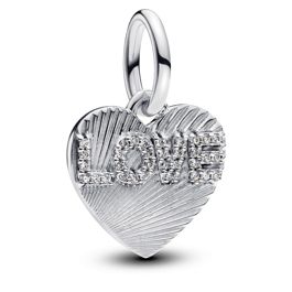 793040c01 Pandora Moments Engravable love heart sterling silver dangle clear cz ...