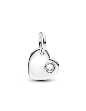 Pandora engravable heart dangle charm in silver clear zirconia 794295C04