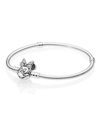 Pandora Moments Disney Pave Minnie Mouse Clasp Snake Chain bracelet 597770CZ