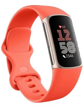 Fitbit Charge 6 fitness tracker Coral Band / Champagne Gold Case