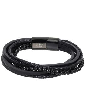 Lykken Strong onyx-leather bracelet black