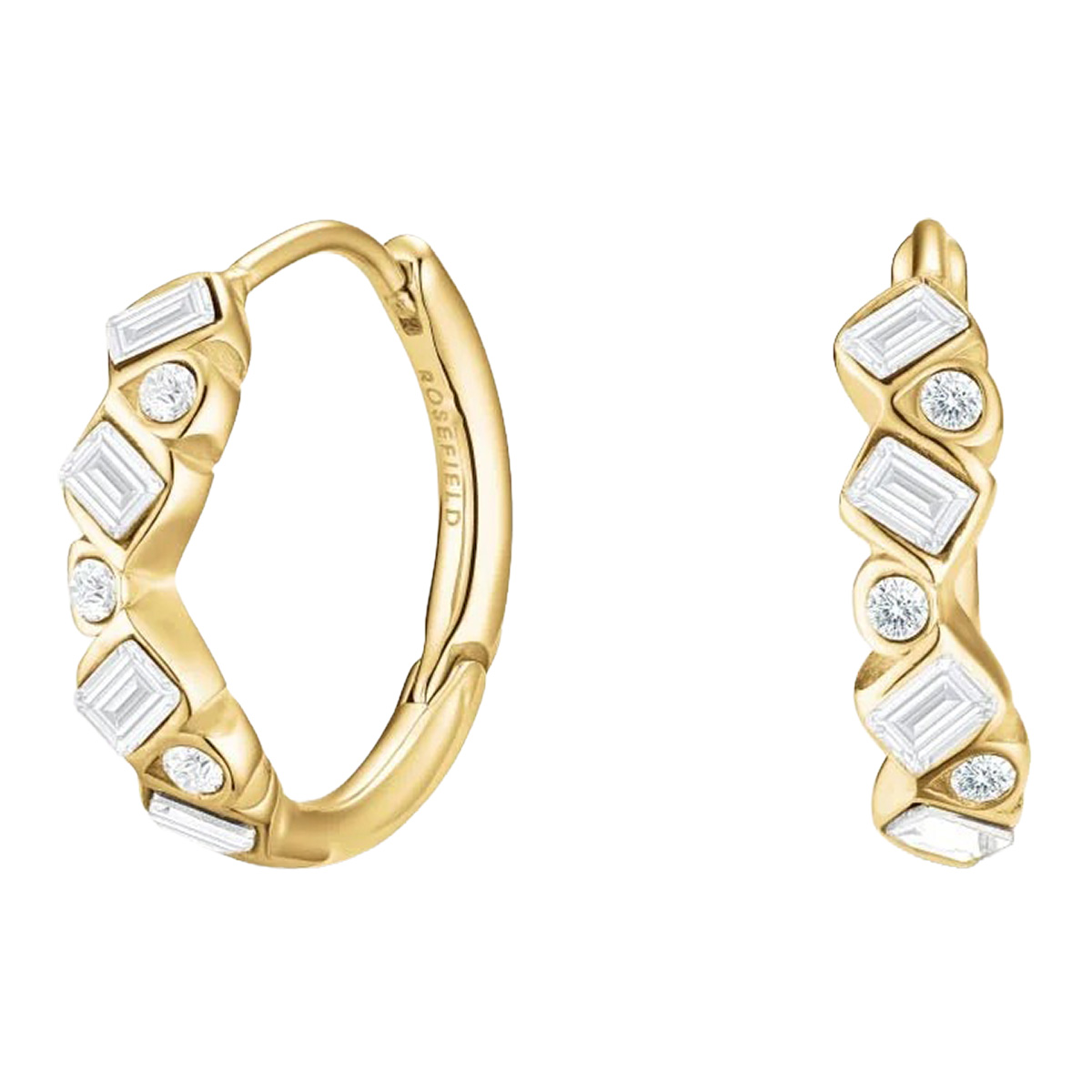 Rosefield Playful Crystals Baguette gold-plated hoop earrings JECBG-J1171