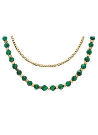 Fossil double chain green pearl necklace JA7246710