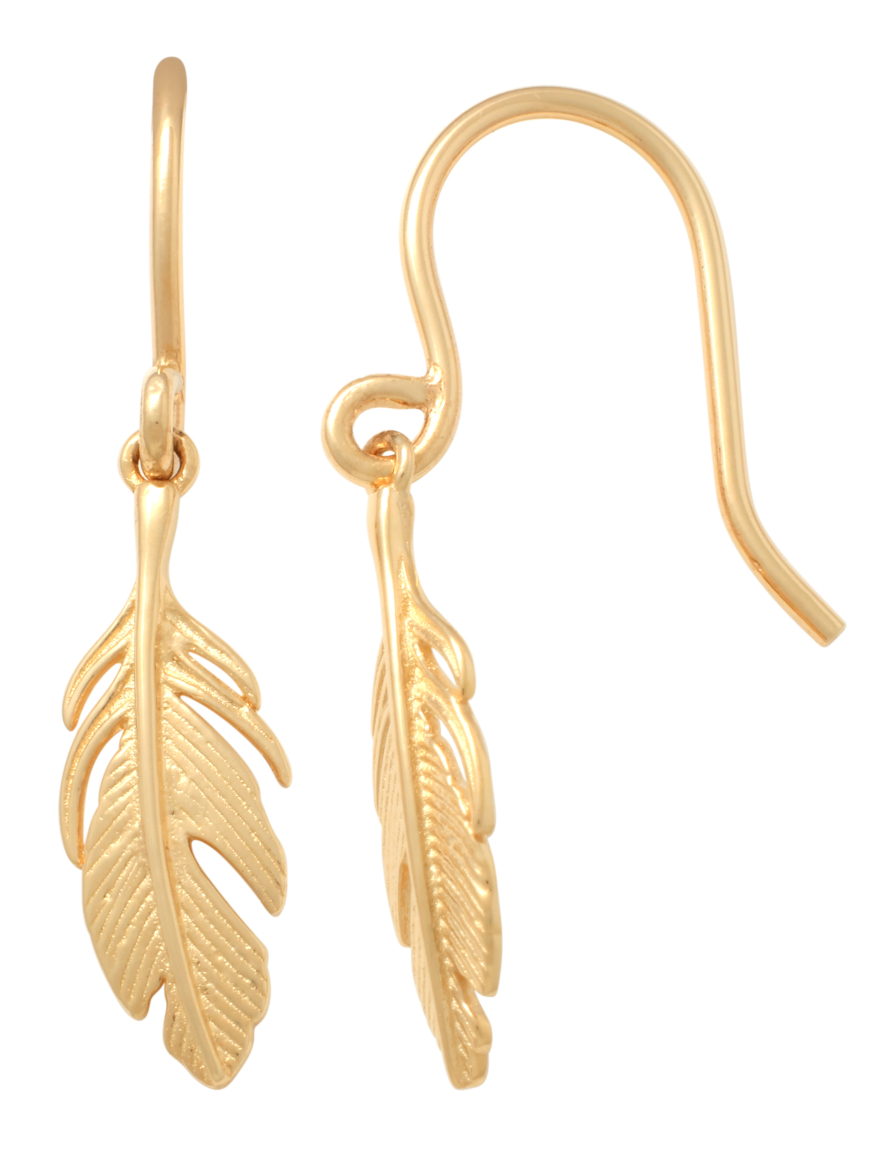 Lykka Symbols feather drop gold earrings 