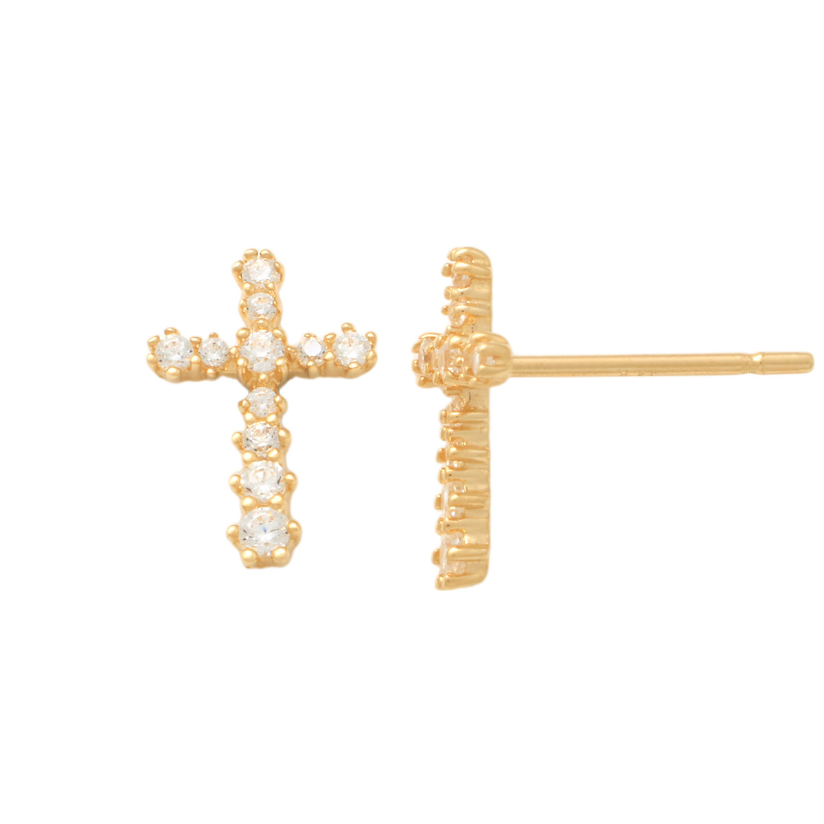 Lykka Crosses gold cross stud earrings with zirconia 9.8 mm