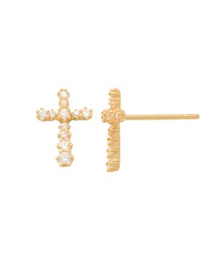 Lykken Crosses gold cross stud earrings with zirconia 9.8 mm
