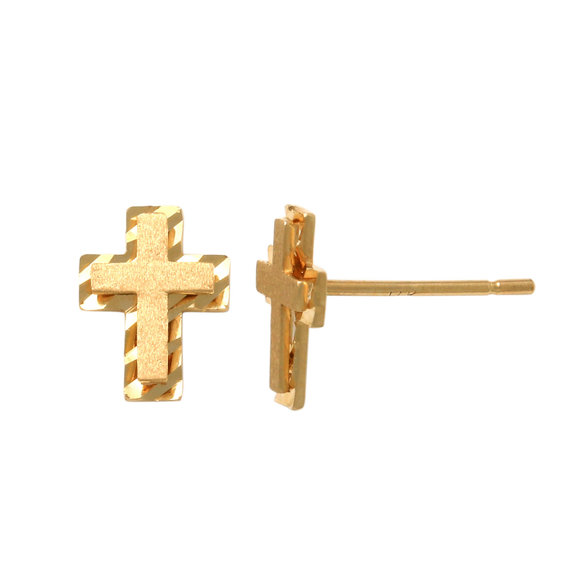 Lykka Crosses gold cross stud earrings 7.8 mm