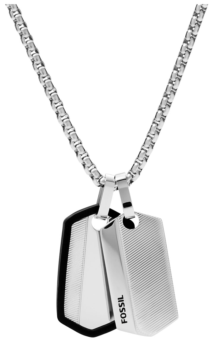 Fossil Vintage Chevron Stainless Steel Dog Tag necklace JF03996040