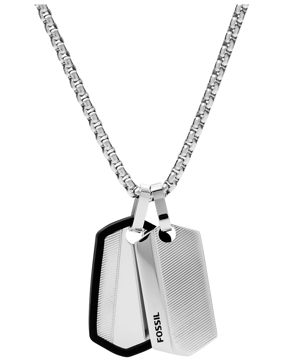 Fossil Vintage Chevron Stainless Steel Dog Tag necklace JF03996040