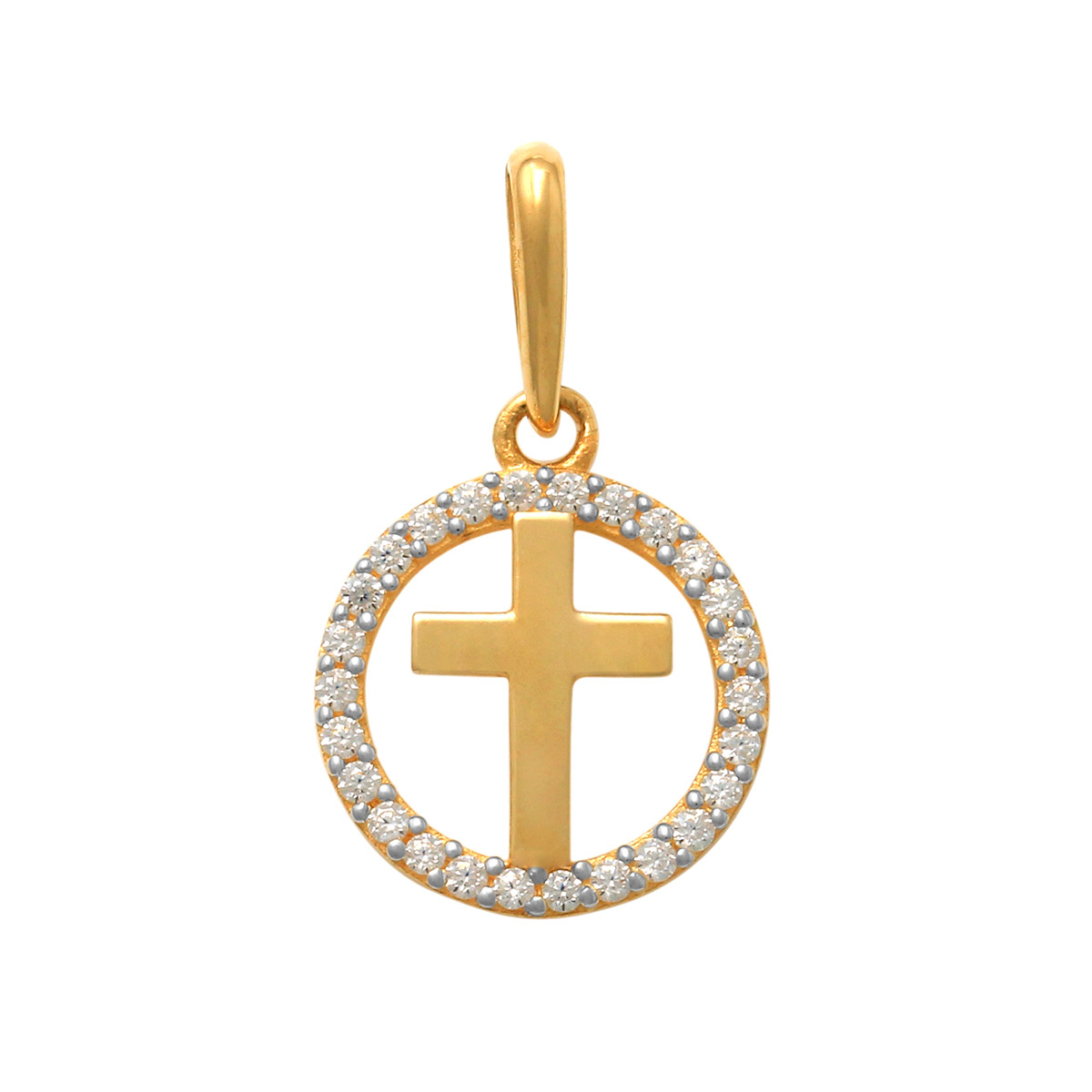 Lykka Crosses gold round cross pendant with zirconia 9.5 mm