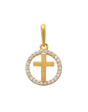 Lykken Crosses gold round cross pendant with zirconia 9.5 mm