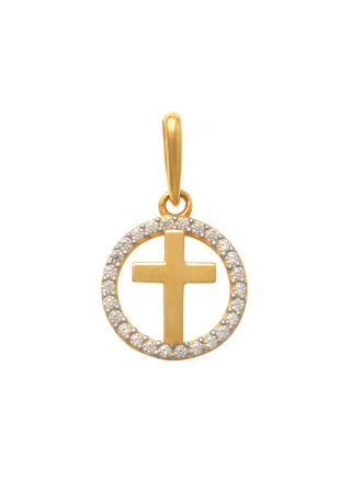 Lykka Crosses gold round cross pendant with zirconia 9.5 mm