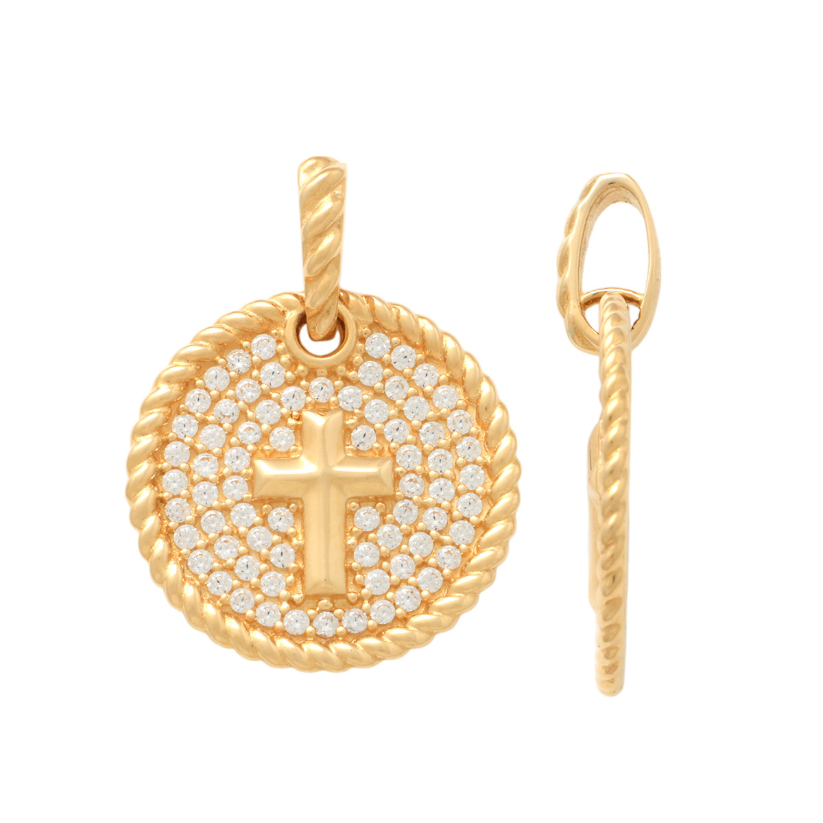 Lykka Crosses gold round cross pendant with zirconia 13.9 mm