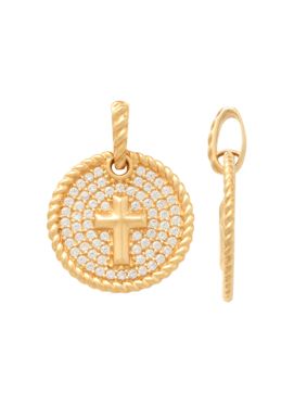 Lykken Crosses gold round cross pendant with zirconia 13.9 mm