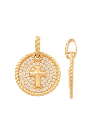 Lykka Crosses gold round cross pendant with zirconia 13.9 mm