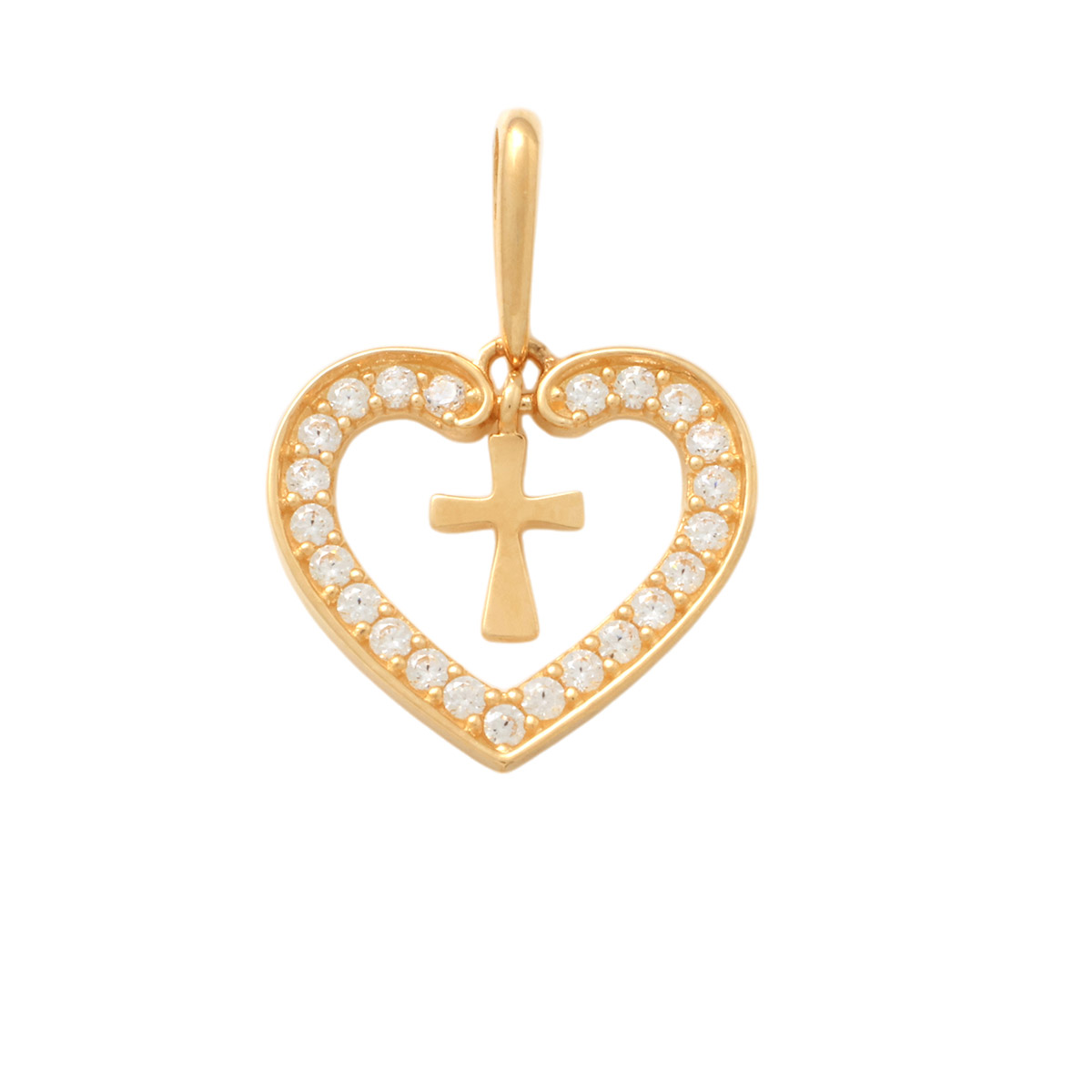 Lykka Crosses gold heart cross pendant with zirconia 10.2 mm