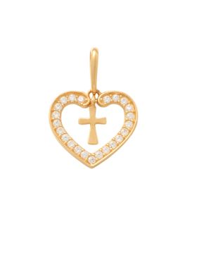 Lykken Crosses gold heart cross pendant with zirconia 10.2 mm