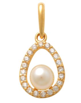 Lykka Pearls Oval pearl gold pendant with cz