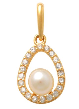 Lykka Pearls Oval 9K pearl gold pendant with cz 