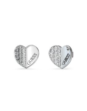 GUESS Lovely silver colored pave heart earrings JUBE03038JWRHT/U