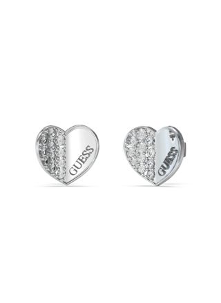GUESS Lovely silver colored pave heart earrings JUBE03038JWRHT/U