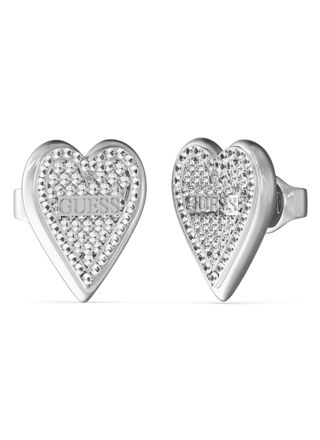 GUESS Love me tender silver colored pave heart stud earrings JUBE03251JWRHT/U