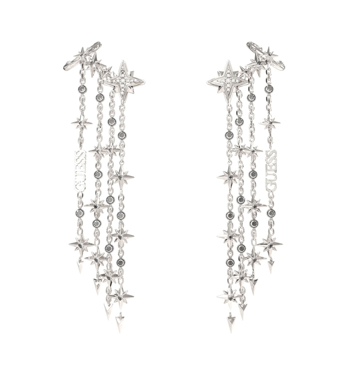 GUESS In the sky silver colored tassel star earrings