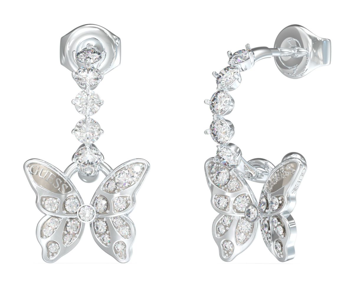 GUESS Chrysalis Pave silver colored big butterfly earrings JUBE04111JWRHT U