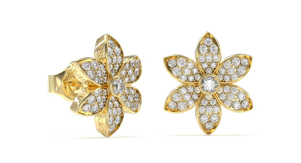 GUESS White Lotus gold-colored flower earrings JUBE04145JWYGT/U