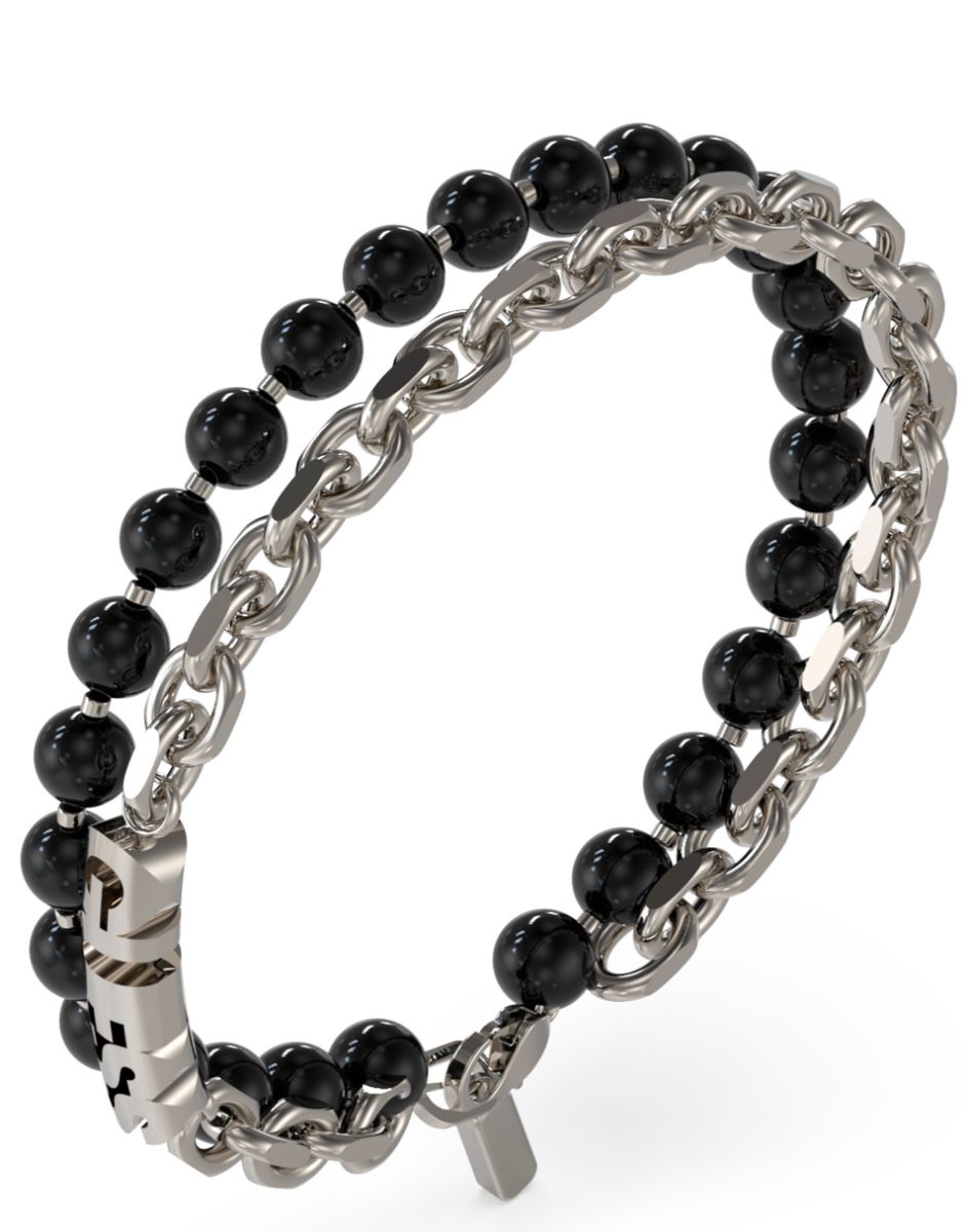 GUESS Edgy Double silver and black colored onyx bracelet JUMB04051JWSTBKL