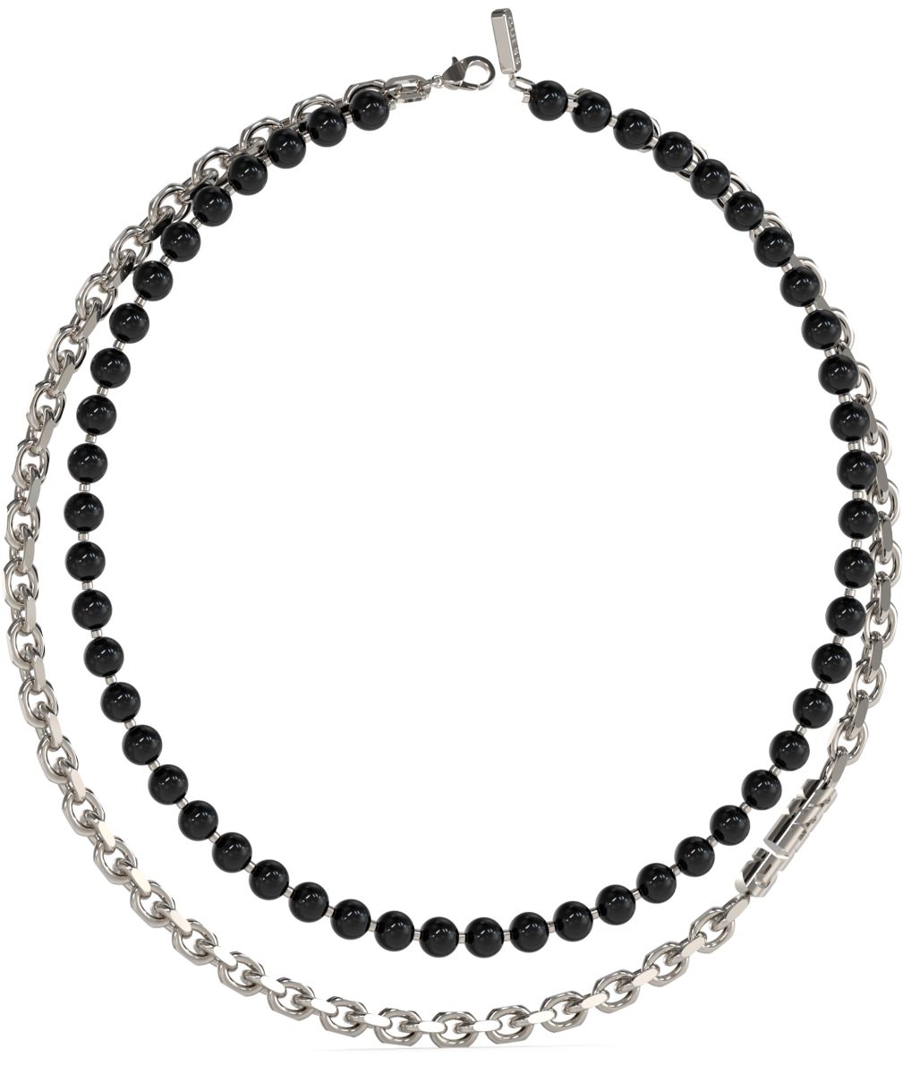 GUESS Edgy Double silver and black colored onyx necklace JUMN04050JWSTBKT/U