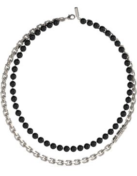 GUESS Edgy Double silver and black colored onyx necklace JUMN04050JWSTBKT/U