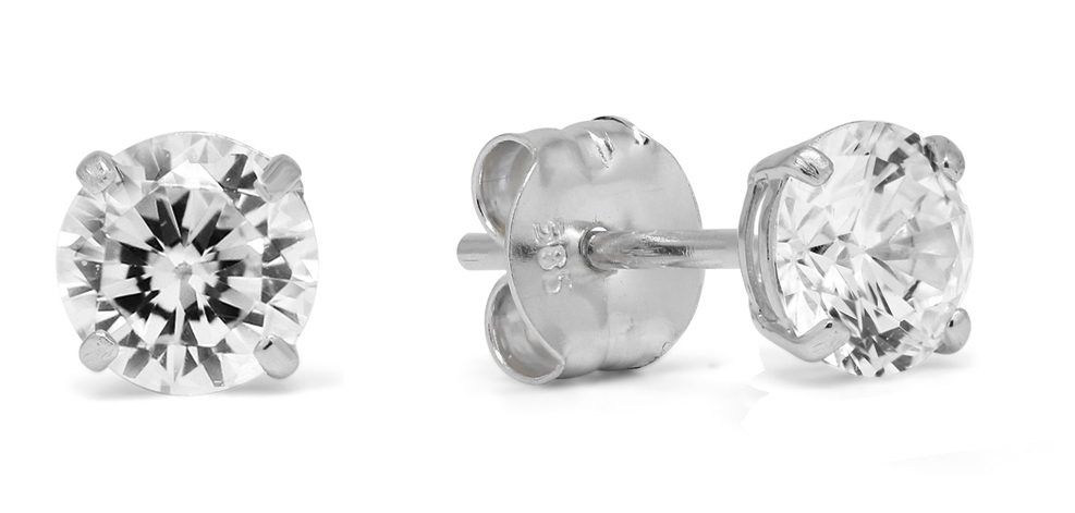 Goldearrings round 4mm clear zircon K-RC40ZW