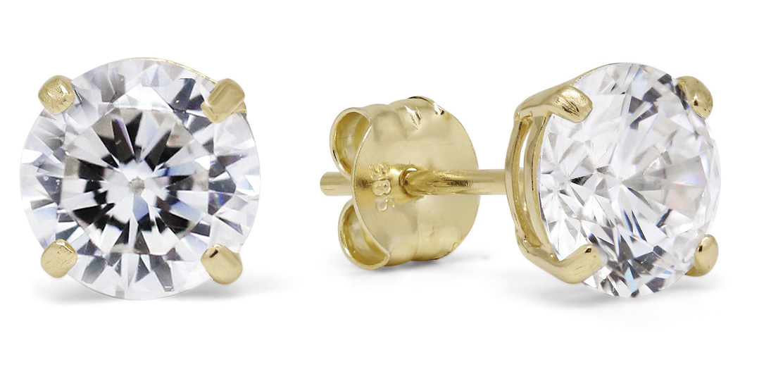 Goldearrings round 6mm clear zircon K-RC60Z