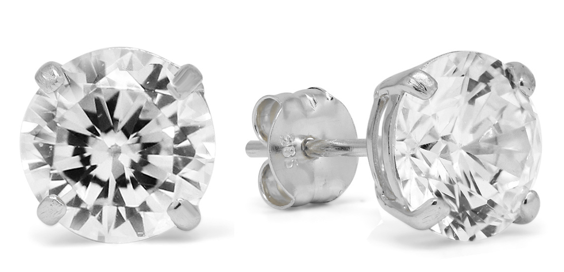 Goldearrings round 7mm clear zircon K-RC70ZW