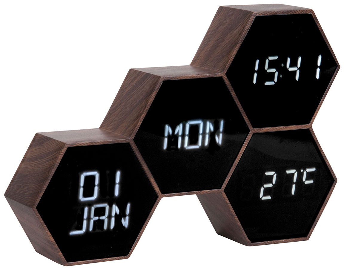 Karlsson KA5805WD Alarm Clock Six In The Mix Rubberized Black Wood Painted