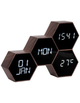 Karlsson KA5805WD Alarm Clock Six In The Mix Rubberized Black Wood Painted